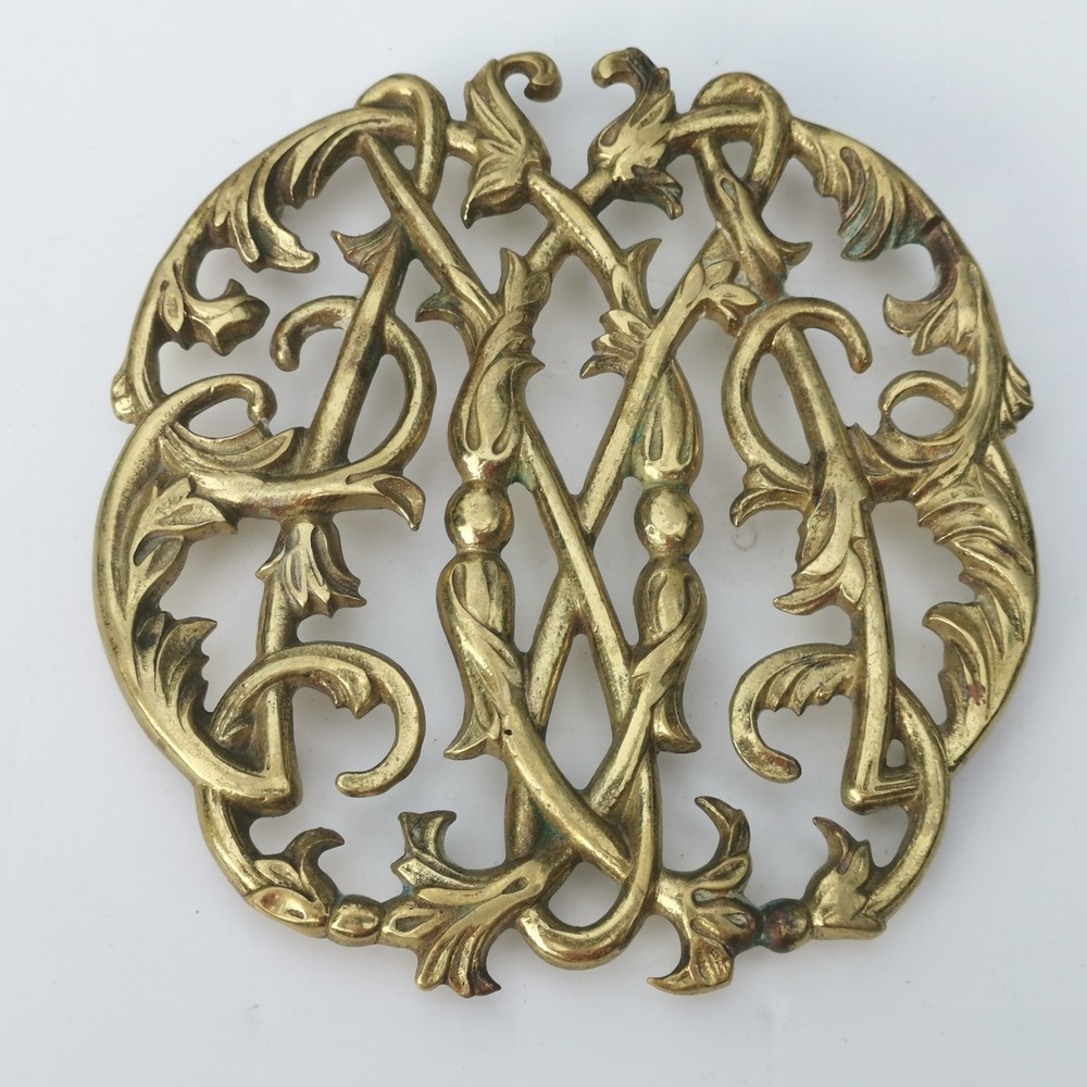 Vintage Virginia Metalcrafters Brass Trivet - Colonial Williamsburg Cypher 1950